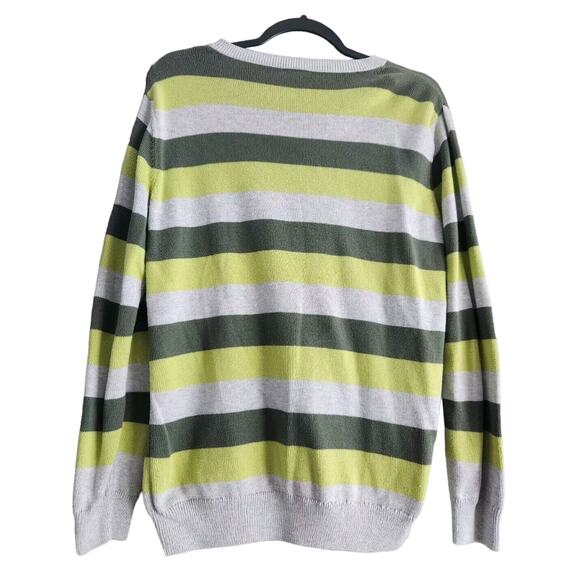 Lacoste Men's Crew Neck Gray & Green Striped 100% Cotton Sweater 46 - Picture 2 of 8